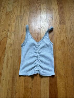 Abercrombie & Fitch Light Gray Ribbed Ruched V-Neck Tank